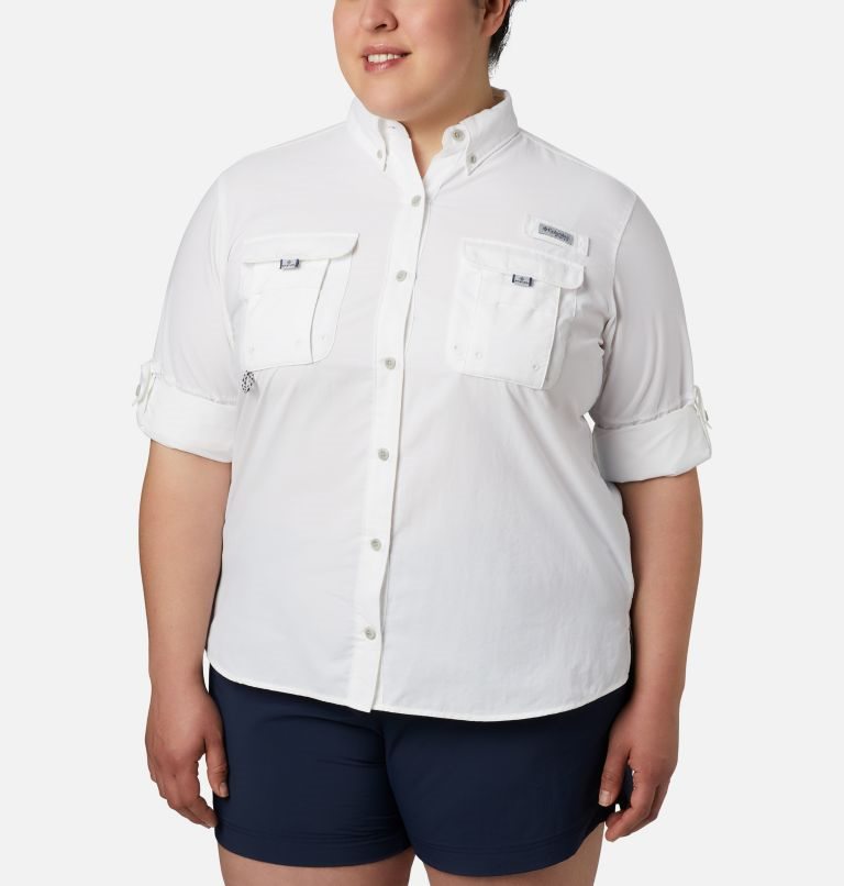 Women's Columbia PFG Bahama Long Sleeve Shirts White | Plus Size CA-Q4C18